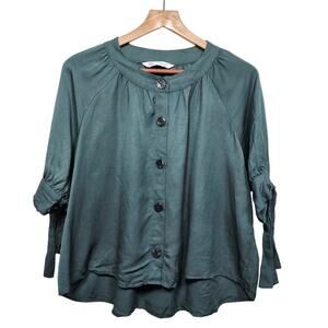 Zara Dark Green Cropped Button Up Blouse Size Small